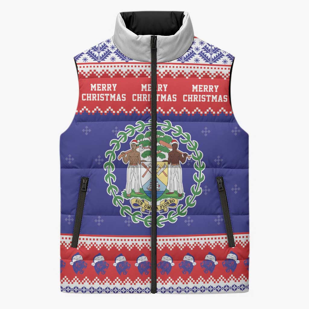 Belize Christmas Sleeveless Puffer Jacket Coat Of Arms Merry Xmas - Wonder Print Shop