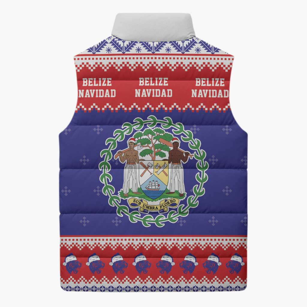 Belize Christmas Sleeveless Puffer Jacket Coat Of Arms Merry Xmas - Wonder Print Shop