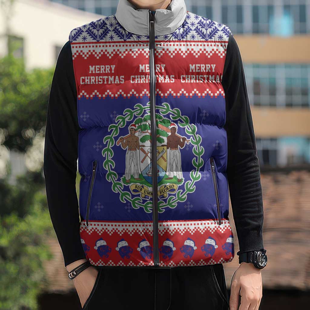 Belize Christmas Sleeveless Puffer Jacket Coat Of Arms Merry Xmas - Wonder Print Shop