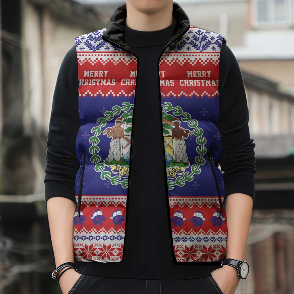 Belize Christmas Sleeveless Puffer Jacket Coat Of Arms Merry Xmas - Wonder Print Shop