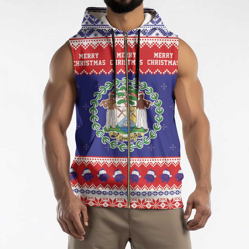 Belize Christmas Sleeveless Zip Hoodie Coat Of Arms Merry Xmas - Wonder Print Shop