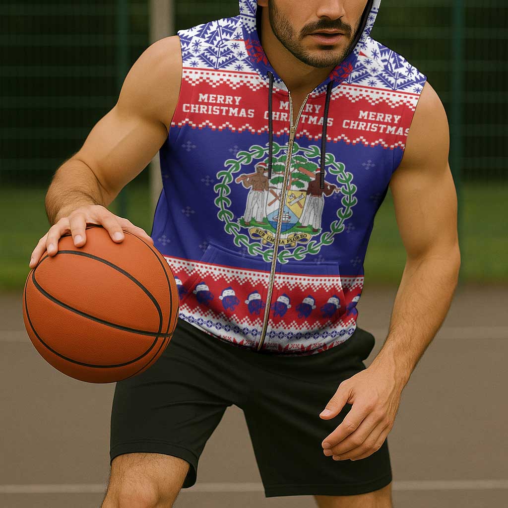 Belize Christmas Sleeveless Zip Hoodie Coat Of Arms Merry Xmas - Wonder Print Shop