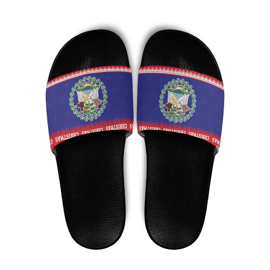 Belize Christmas Slide Sandals Coat Of Arms Merry Xmas - Wonder Print Shop