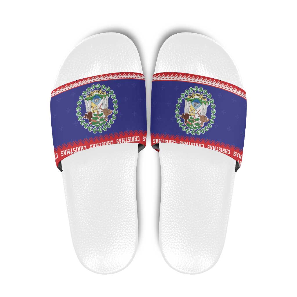 Belize Christmas Slide Sandals Coat Of Arms Merry Xmas - Wonder Print Shop