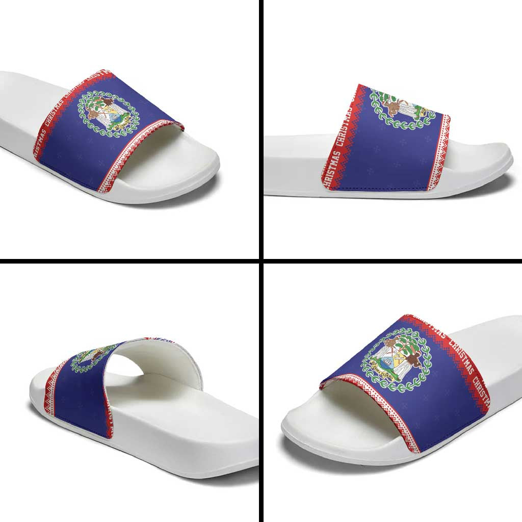 Belize Christmas Slide Sandals Coat Of Arms Merry Xmas - Wonder Print Shop