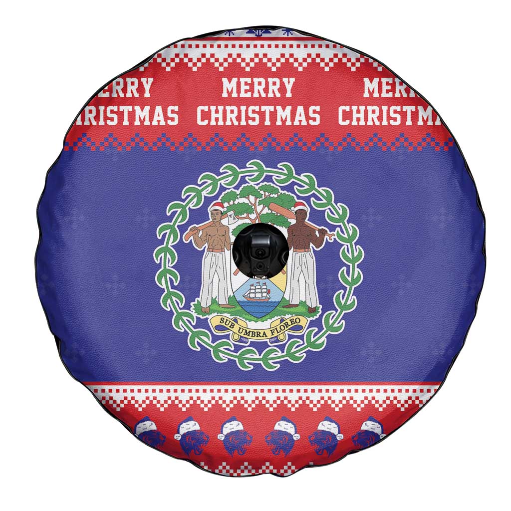 Belize Christmas Spare Tire Cover Coat Of Arms Merry Xmas - Wonder Print Shop