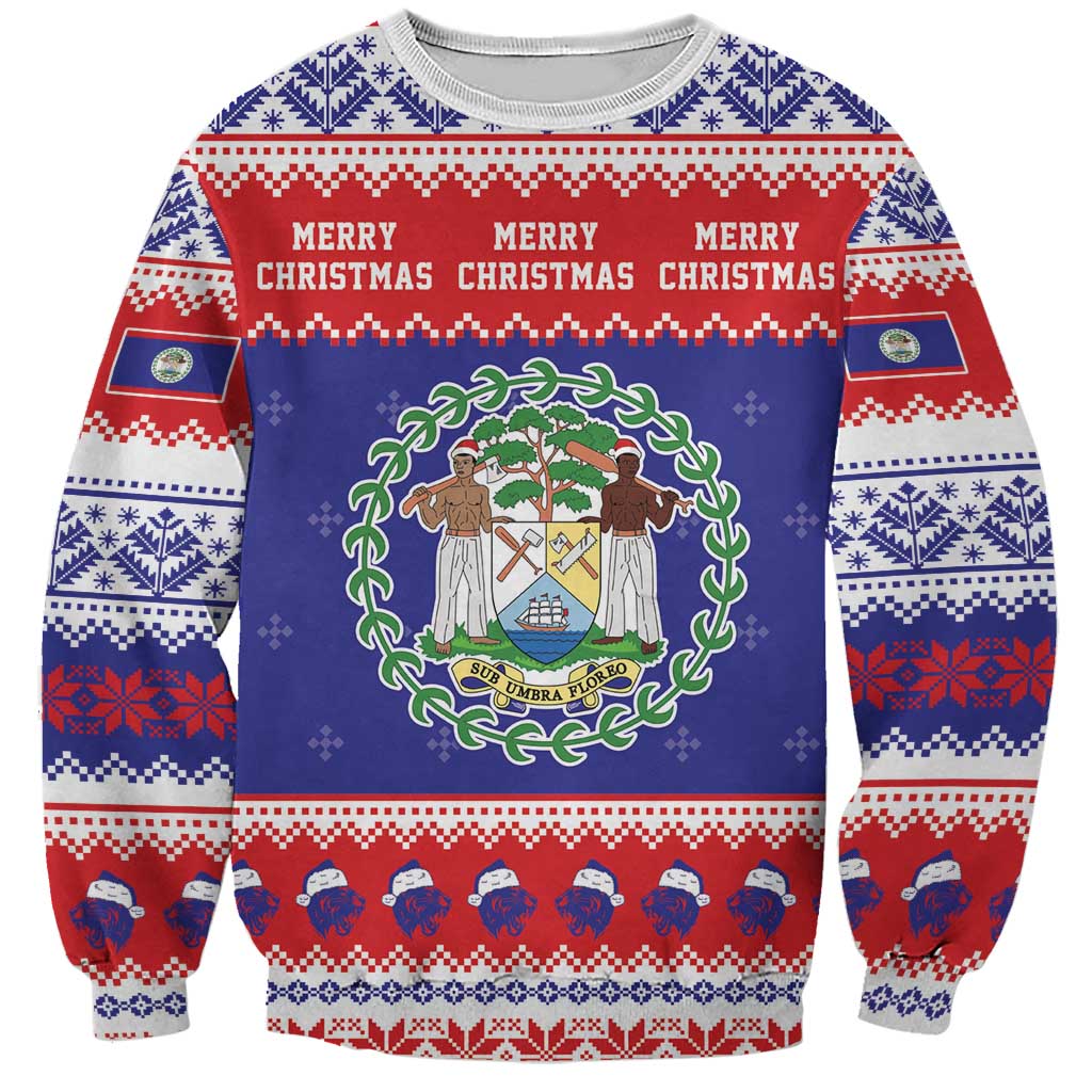 Belize Christmas Sweatshirt Coat Of Arms Merry Xmas - Wonder Print Shop