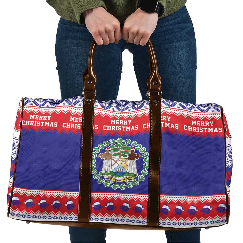 Belize Christmas Travel Bag Coat Of Arms Merry Xmas - Wonder Print Shop
