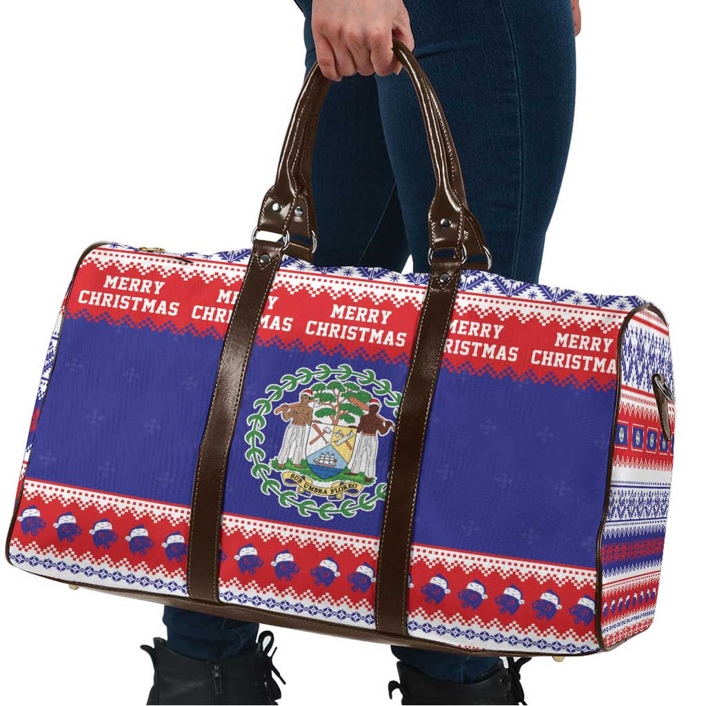 Belize Christmas Travel Bag Coat Of Arms Merry Xmas - Wonder Print Shop