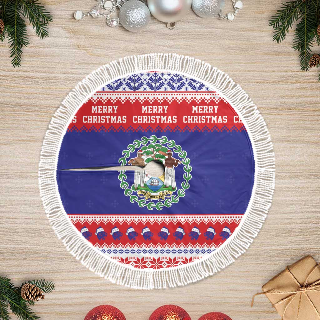 Belize Christmas Tree Skirt Coat Of Arms Merry Xmas - Wonder Print Shop