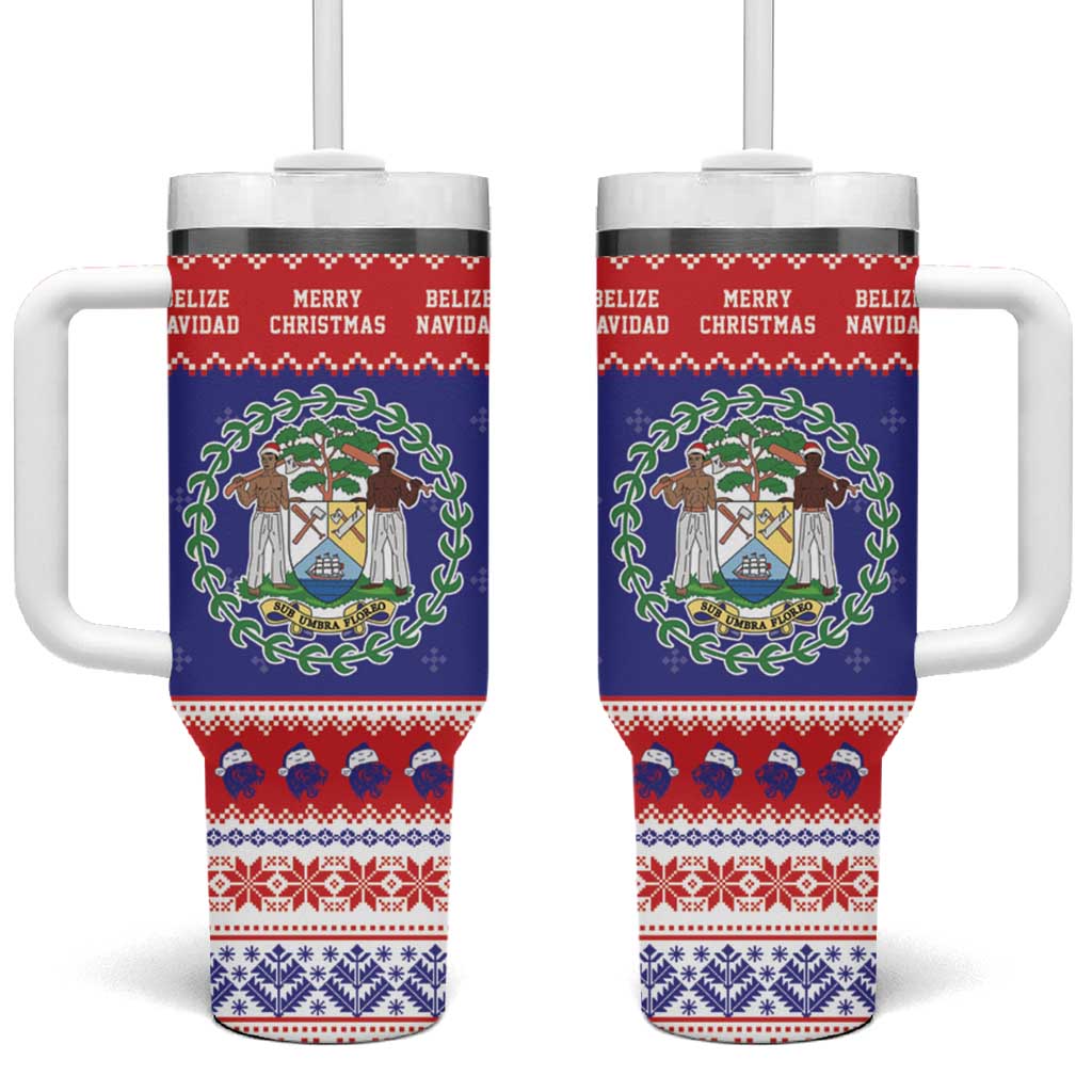 Belize Christmas Tumbler With Handle Coat Of Arms Merry Xmas - Wonder Print Shop
