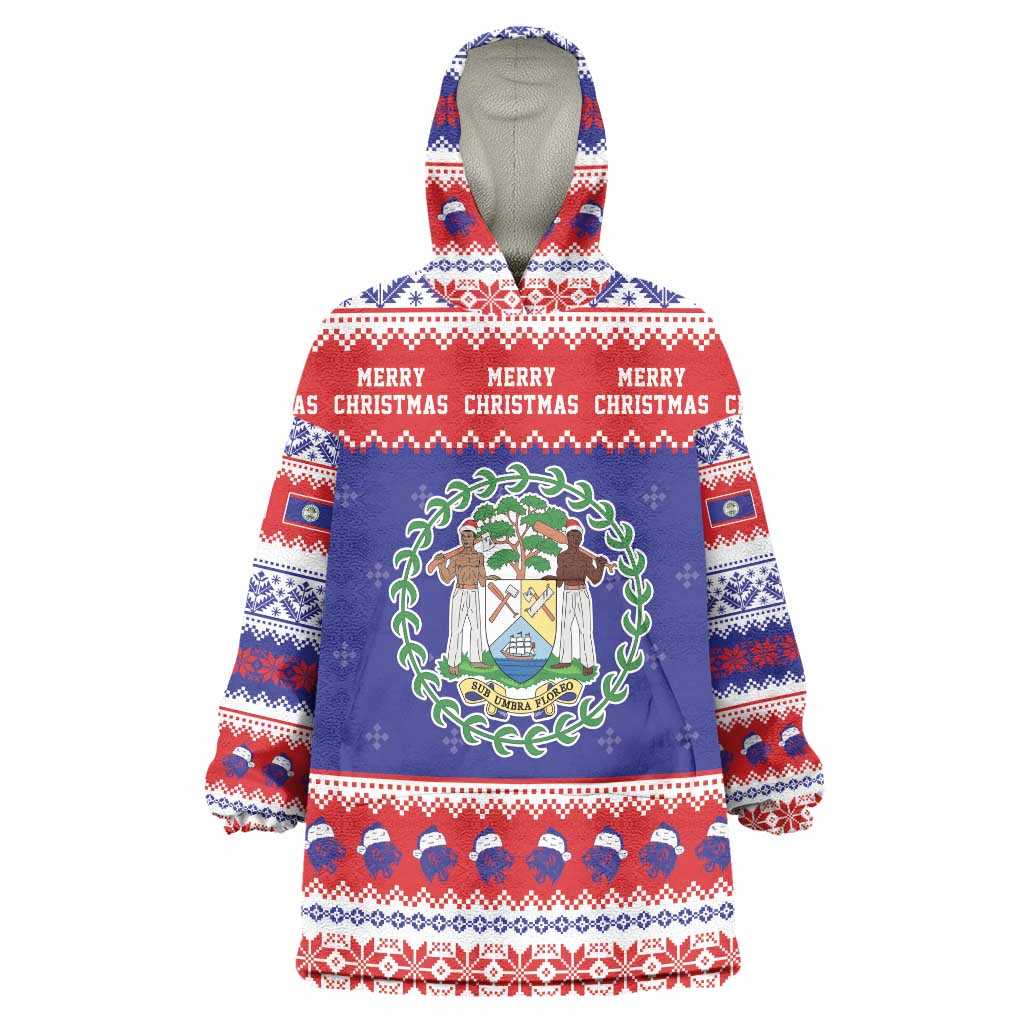 Belize Christmas Wearable Blanket Hoodie Coat Of Arms Merry Xmas - Wonder Print Shop
