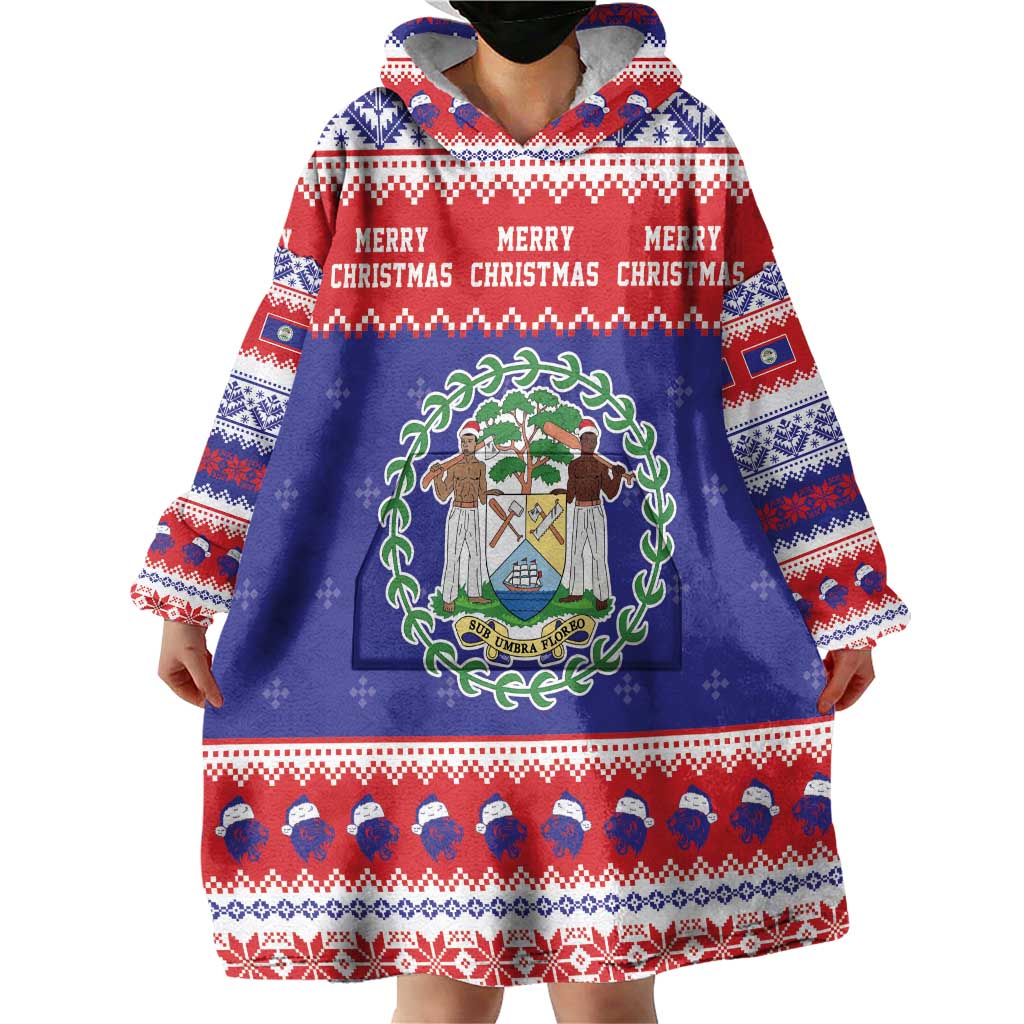 Belize Christmas Wearable Blanket Hoodie Coat Of Arms Merry Xmas - Wonder Print Shop