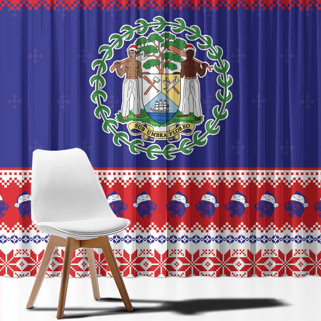 Belize Christmas Window Curtain Coat Of Arms Merry Xmas - Wonder Print Shop