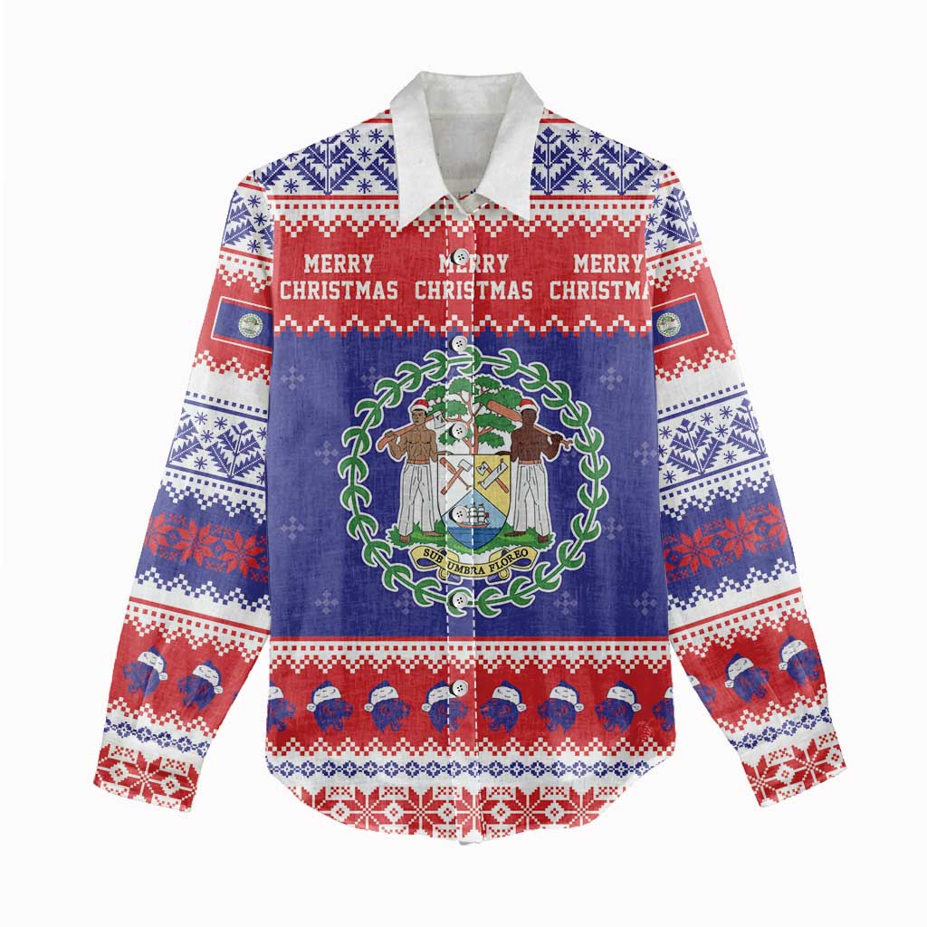 Belize Christmas Women Casual Shirt Coat Of Arms Merry Xmas - Wonder Print Shop