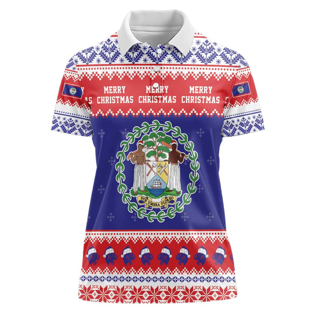 Belize Christmas Women Polo Shirt Coat Of Arms Merry Xmas - Wonder Print Shop