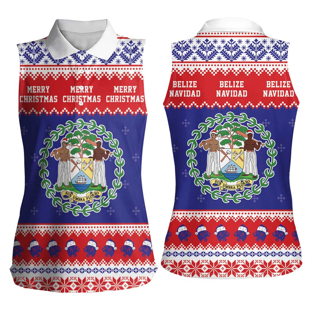 Belize Christmas Women Sleeveless Polo Shirt Coat Of Arms Merry Xmas - Wonder Print Shop