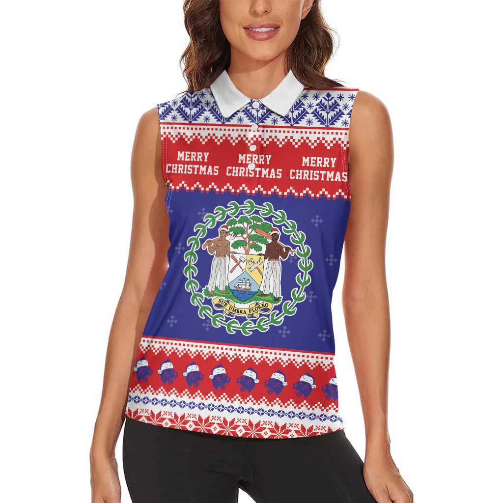 Belize Christmas Women Sleeveless Polo Shirt Coat Of Arms Merry Xmas - Wonder Print Shop