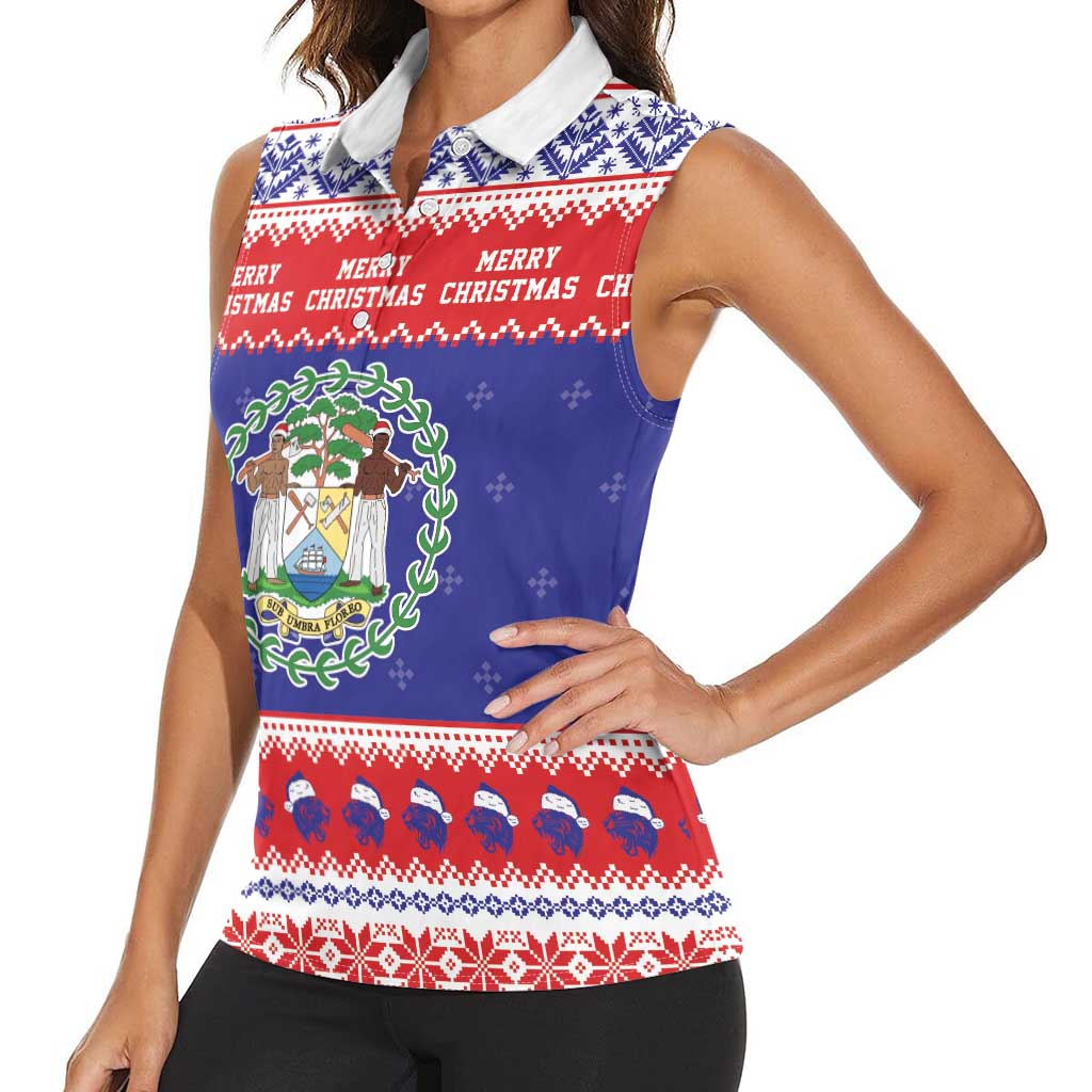 Belize Christmas Women Sleeveless Polo Shirt Coat Of Arms Merry Xmas - Wonder Print Shop