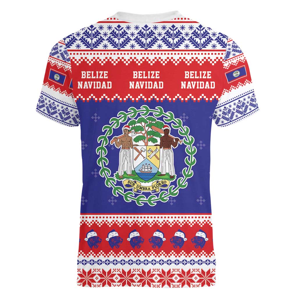 Belize Christmas Women V-Neck T-Shirt Coat Of Arms Merry Xmas - Wonder Print Shop