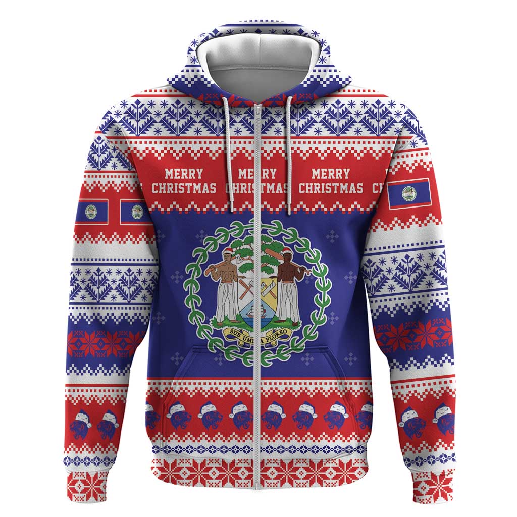 Belize Christmas Zip Hoodie Coat Of Arms Merry Xmas - Wonder Print Shop