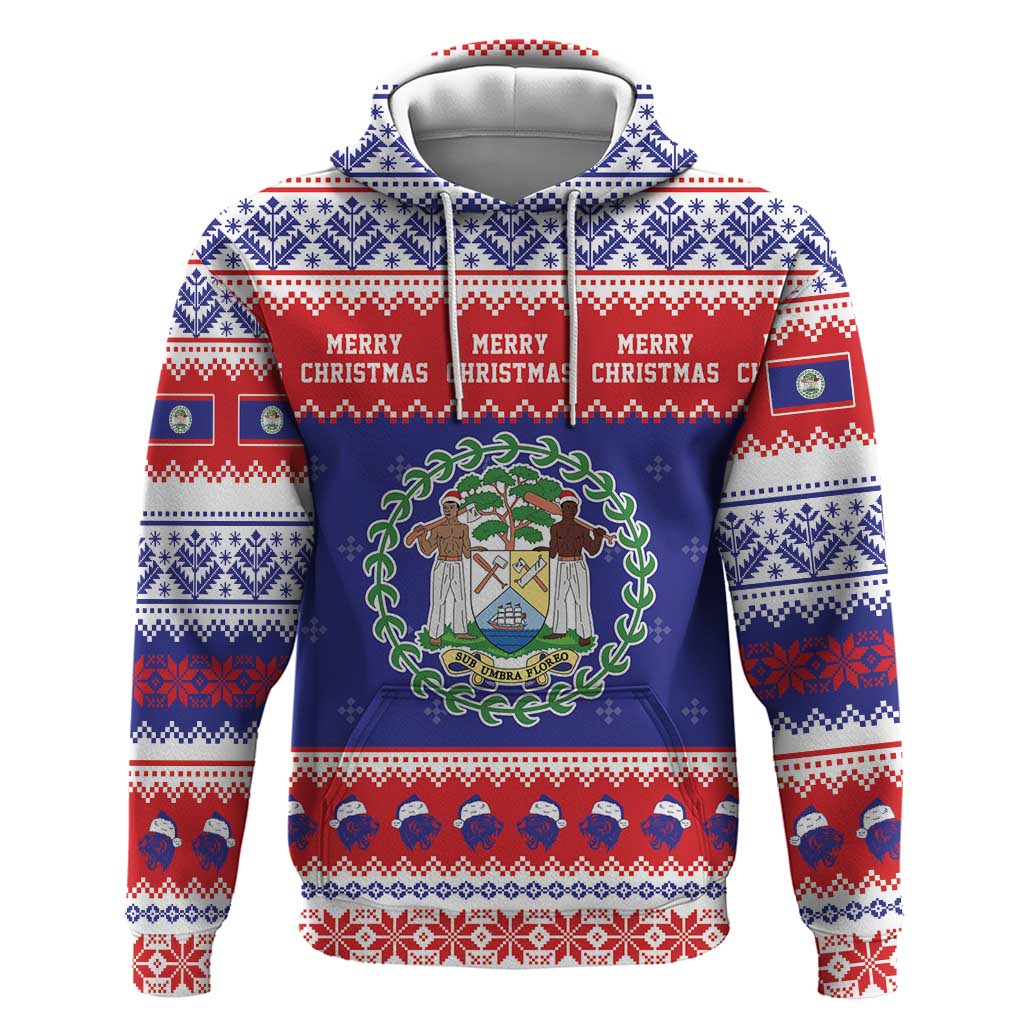 Belize Christmas Zip Hoodie Coat Of Arms Merry Xmas - Wonder Print Shop