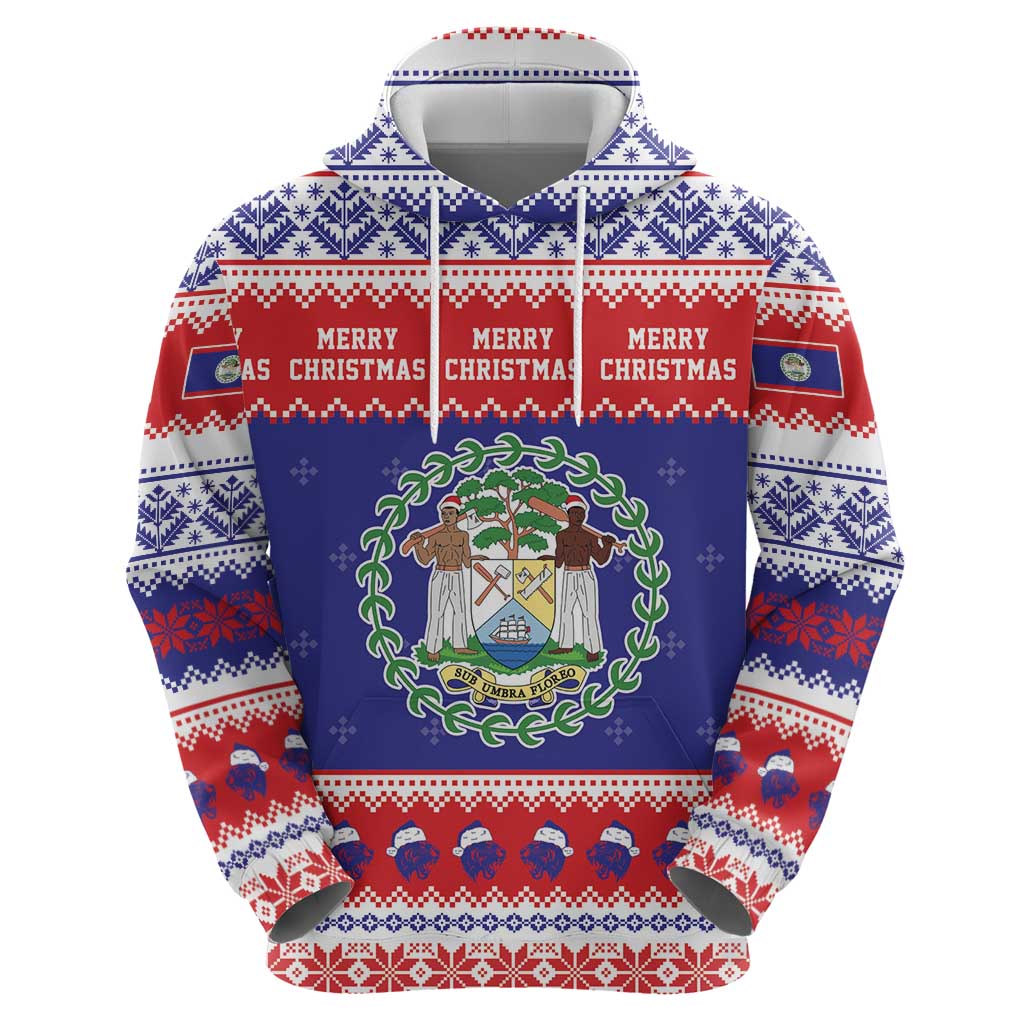 Belize Christmas Zip Hoodie Coat Of Arms Merry Xmas - Wonder Print Shop