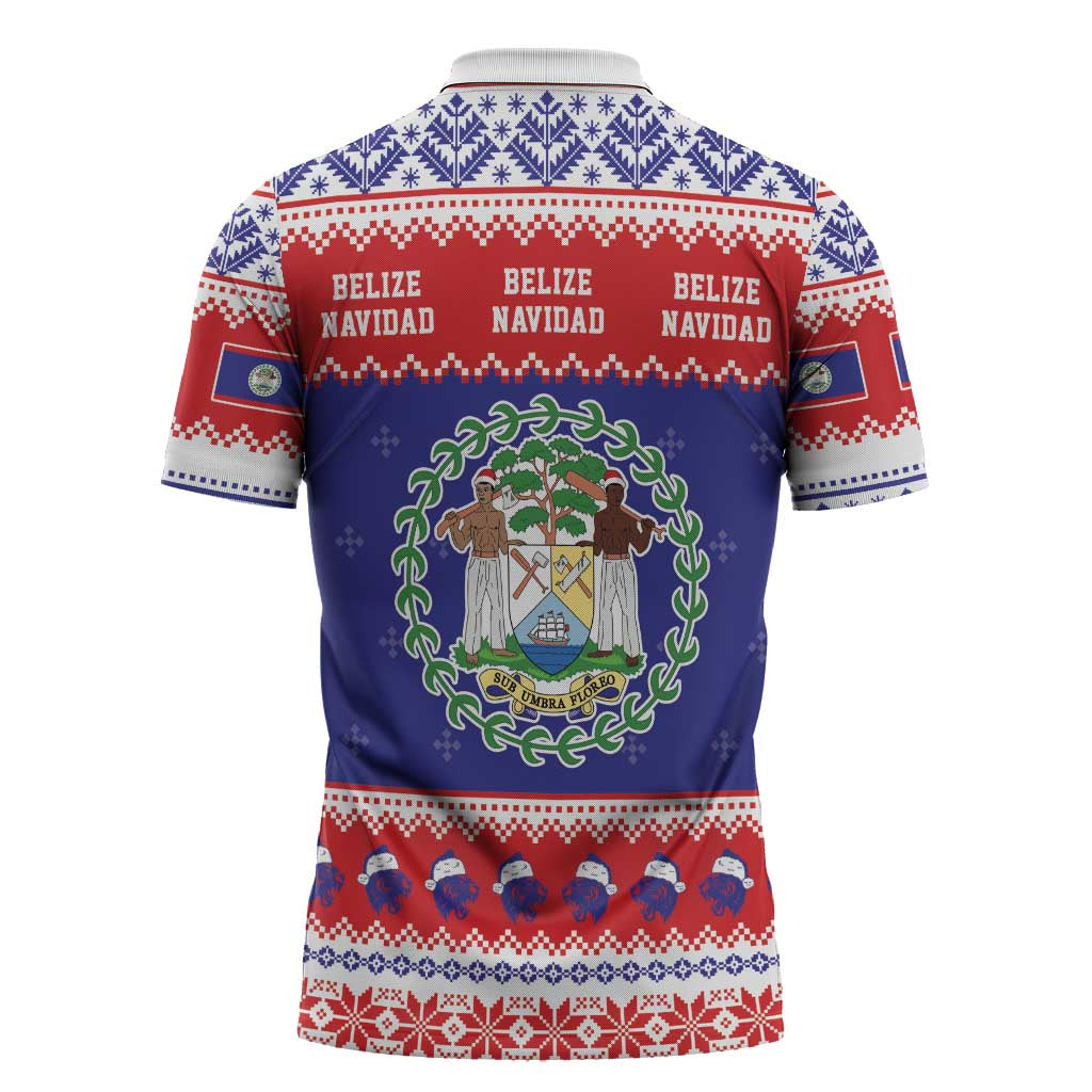 Belize Christmas Zipper Polo Shirt Coat Of Arms Merry Xmas - Wonder Print Shop