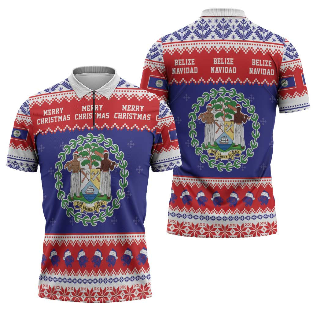 Belize Christmas Zipper Polo Shirt Coat Of Arms Merry Xmas - Wonder Print Shop