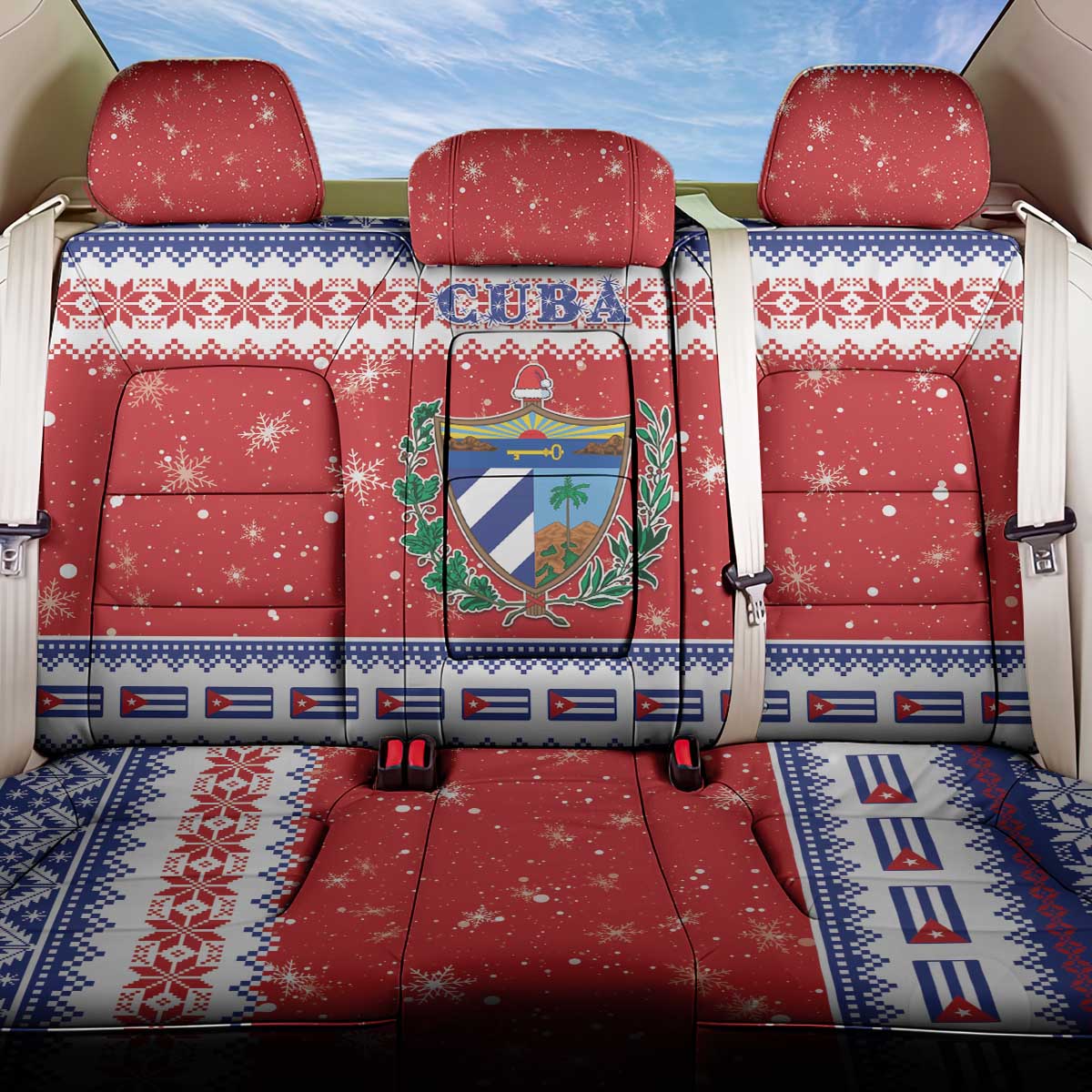 Cuba Christmas Back Car Seat Cover Coat Of Arms Xmas Vibe - Wonder Print Shop