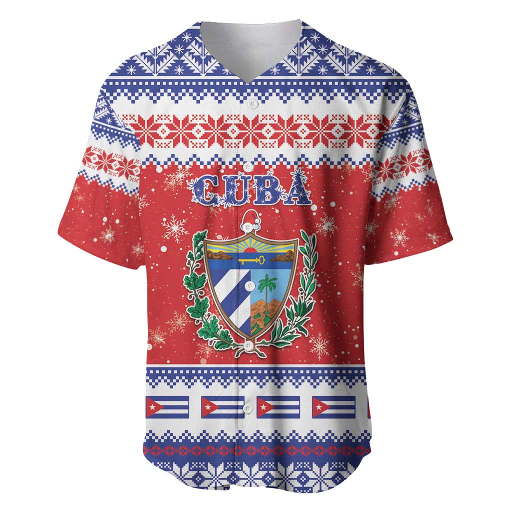 Personalized Cuba Christmas Baseball Jersey Coat Of Arms Xmas Vibe - Wonder Print Shop