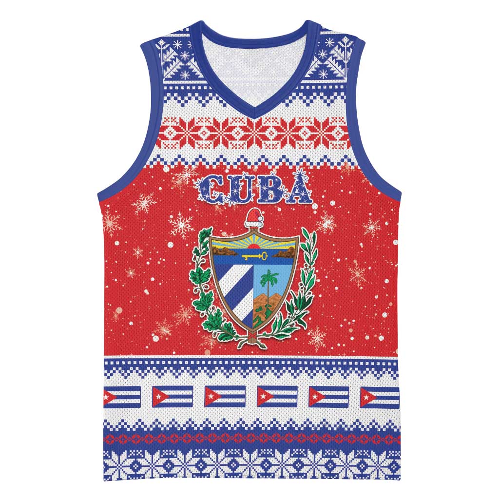 Personalized Cuba Christmas Basketball Jersey Coat Of Arms Xmas Vibe - Wonder Print Shop