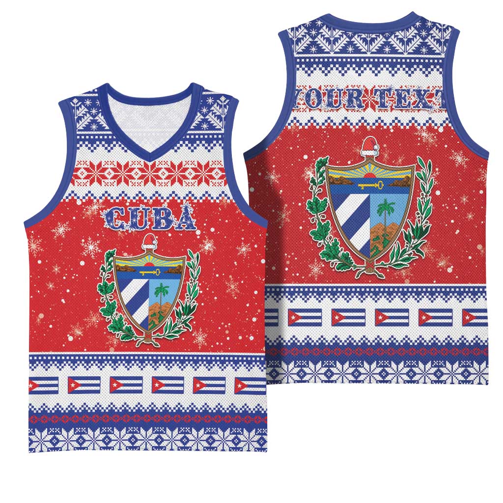 Personalized Cuba Christmas Basketball Jersey Coat Of Arms Xmas Vibe - Wonder Print Shop