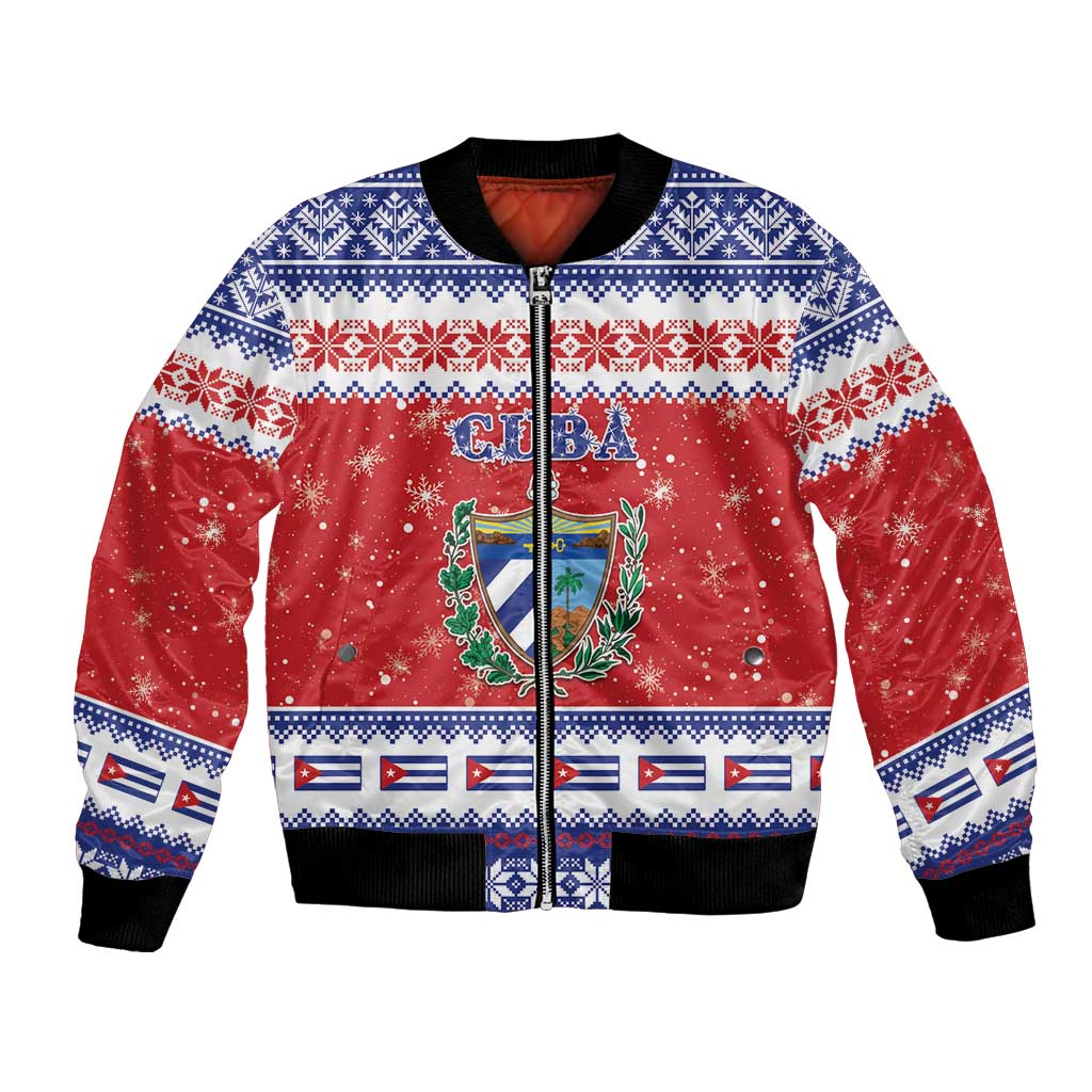 Personalized Cuba Christmas Bomber Jacket Coat Of Arms Xmas Vibe - Wonder Print Shop
