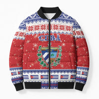 Personalized Cuba Christmas Bomber Puffer Jacket Coat Of Arms Xmas Vibe - Wonder Print Shop