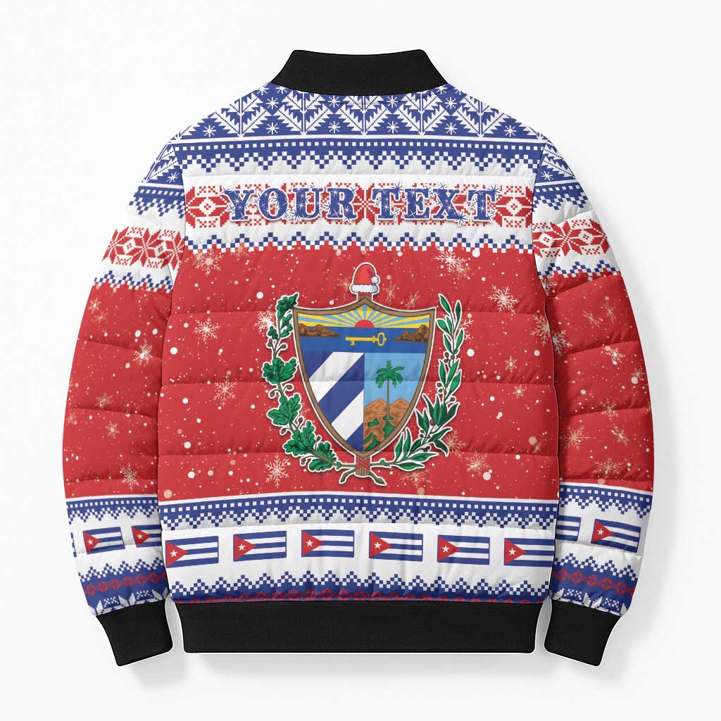 Personalized Cuba Christmas Bomber Puffer Jacket Coat Of Arms Xmas Vibe - Wonder Print Shop