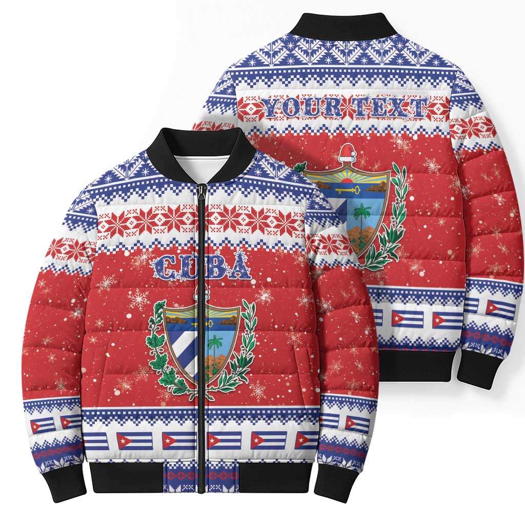 Personalized Cuba Christmas Bomber Puffer Jacket Coat Of Arms Xmas Vibe - Wonder Print Shop