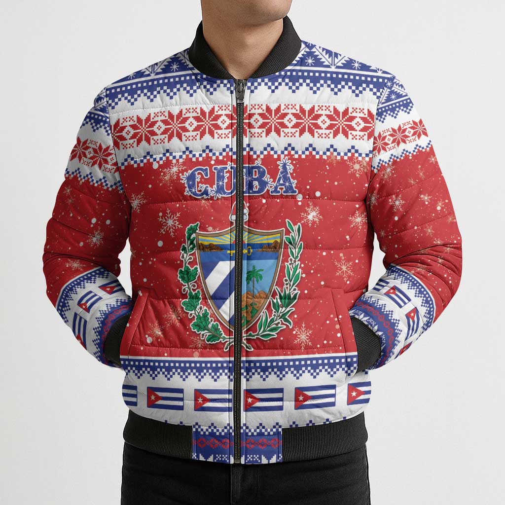 Personalized Cuba Christmas Bomber Puffer Jacket Coat Of Arms Xmas Vibe - Wonder Print Shop