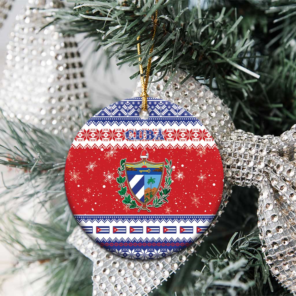 Personalized Cuba Christmas Ceramic Ornament Coat Of Arms Xmas Vibe - Wonder Print Shop