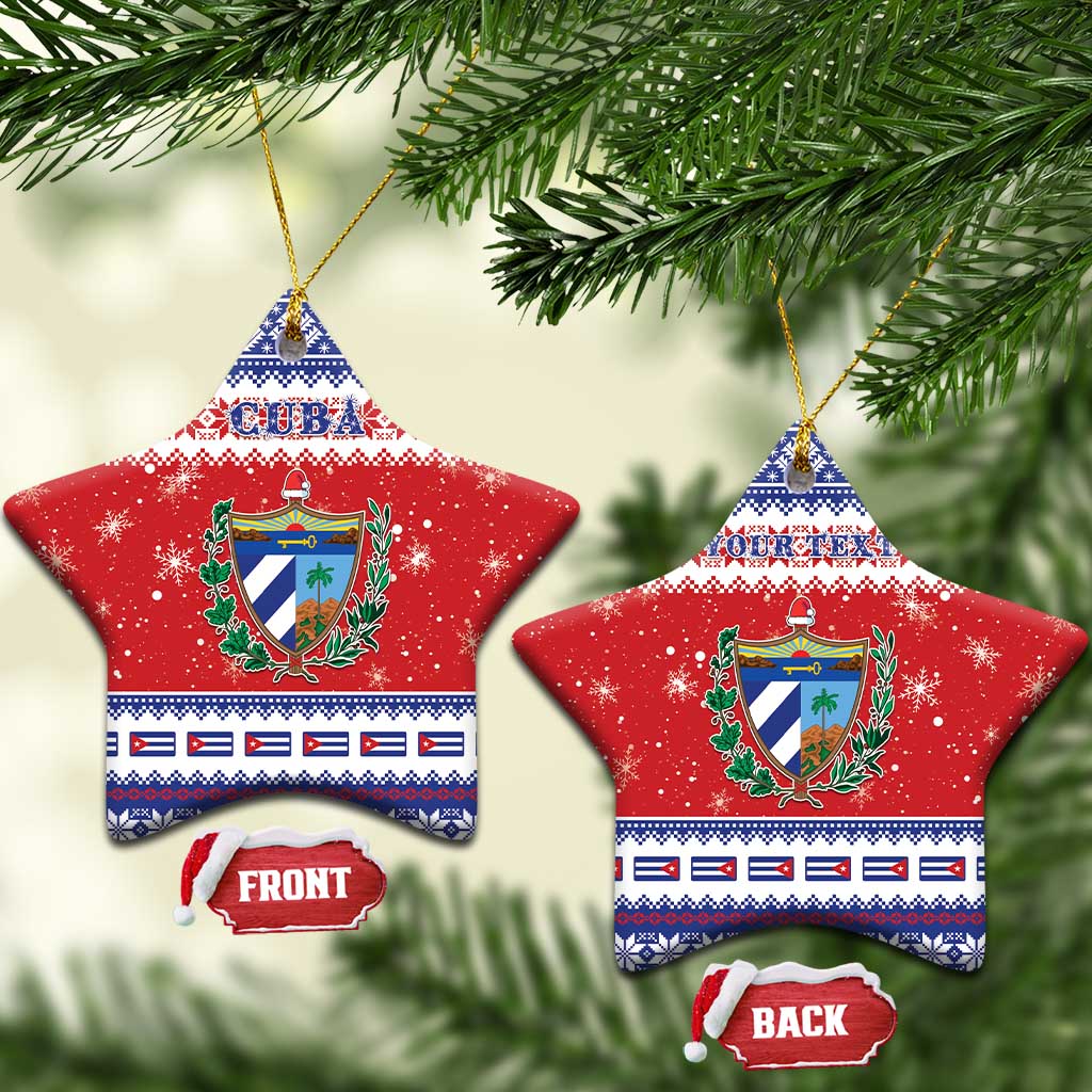 Personalized Cuba Christmas Ceramic Ornament Coat Of Arms Xmas Vibe - Wonder Print Shop