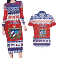Personalized Cuba Christmas Couples Matching Long Sleeve Bodycon Dress and Hawaiian Shirt Coat Of Arms Xmas Vibe - Wonder Print Shop