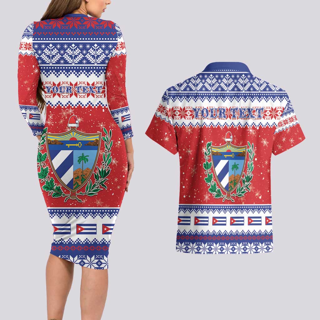 Personalized Cuba Christmas Couples Matching Long Sleeve Bodycon Dress and Hawaiian Shirt Coat Of Arms Xmas Vibe - Wonder Print Shop