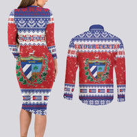 Personalized Cuba Christmas Couples Matching Long Sleeve Bodycon Dress and Long Sleeve Button Shirt Coat Of Arms Xmas Vibe - Wonder Print Shop