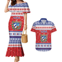 Personalized Cuba Christmas Couples Matching Mermaid Dress and Hawaiian Shirt Coat Of Arms Xmas Vibe - Wonder Print Shop