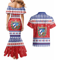 Personalized Cuba Christmas Couples Matching Mermaid Dress and Hawaiian Shirt Coat Of Arms Xmas Vibe - Wonder Print Shop