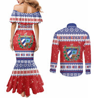 Personalized Cuba Christmas Couples Matching Mermaid Dress and Long Sleeve Button Shirt Coat Of Arms Xmas Vibe - Wonder Print Shop
