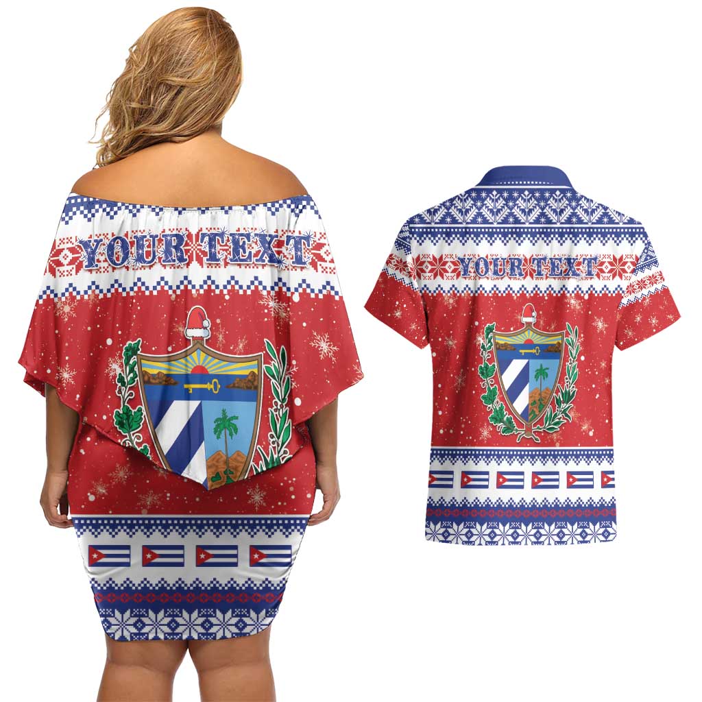 Personalized Cuba Christmas Couples Matching Off Shoulder Short Dress and Hawaiian Shirt Coat Of Arms Xmas Vibe - Wonder Print Shop