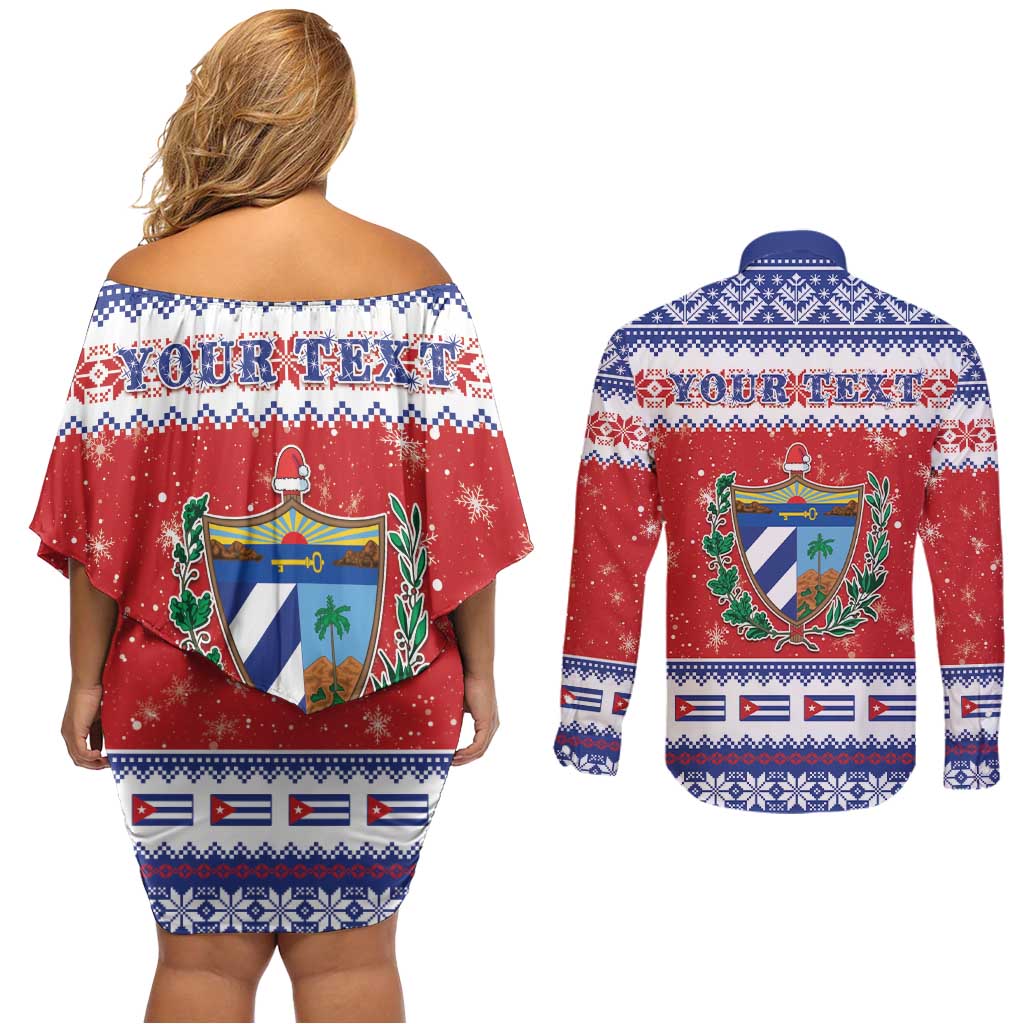 Personalized Cuba Christmas Couples Matching Off Shoulder Short Dress and Long Sleeve Button Shirt Coat Of Arms Xmas Vibe - Wonder Print Shop