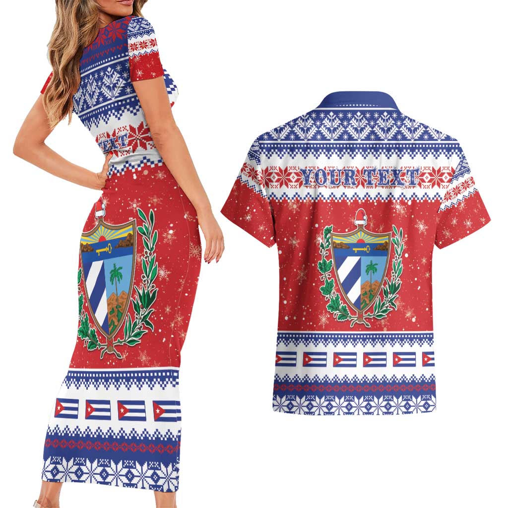 Personalized Cuba Christmas Couples Matching Short Sleeve Bodycon Dress and Hawaiian Shirt Coat Of Arms Xmas Vibe - Wonder Print Shop