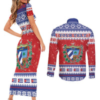 Personalized Cuba Christmas Couples Matching Short Sleeve Bodycon Dress and Long Sleeve Button Shirt Coat Of Arms Xmas Vibe - Wonder Print Shop